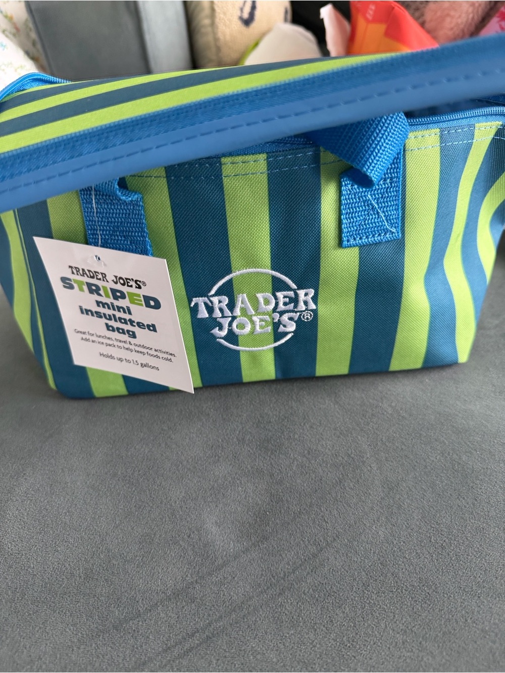 Trader Joe's Striped Mini Insulated Bag - Blue & Lime